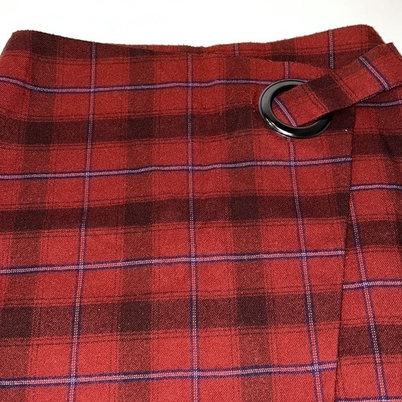 FREE PEOPLE Tessa Red Plaid Faux Wrap Mini Skirt Size 0 - Picture 5 of 14